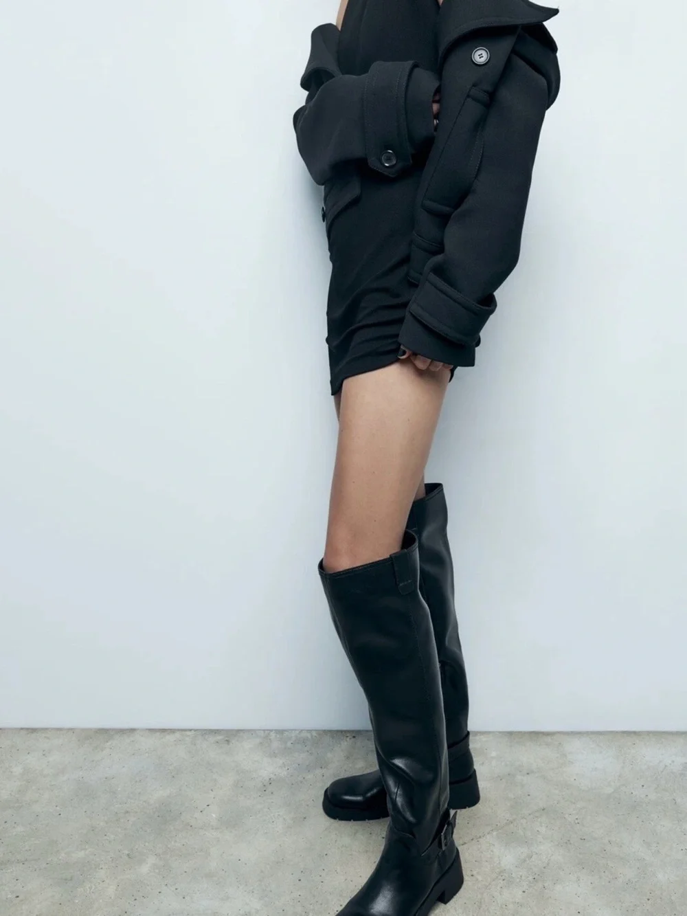 Zara Black Over-the-Knee Leather Boots